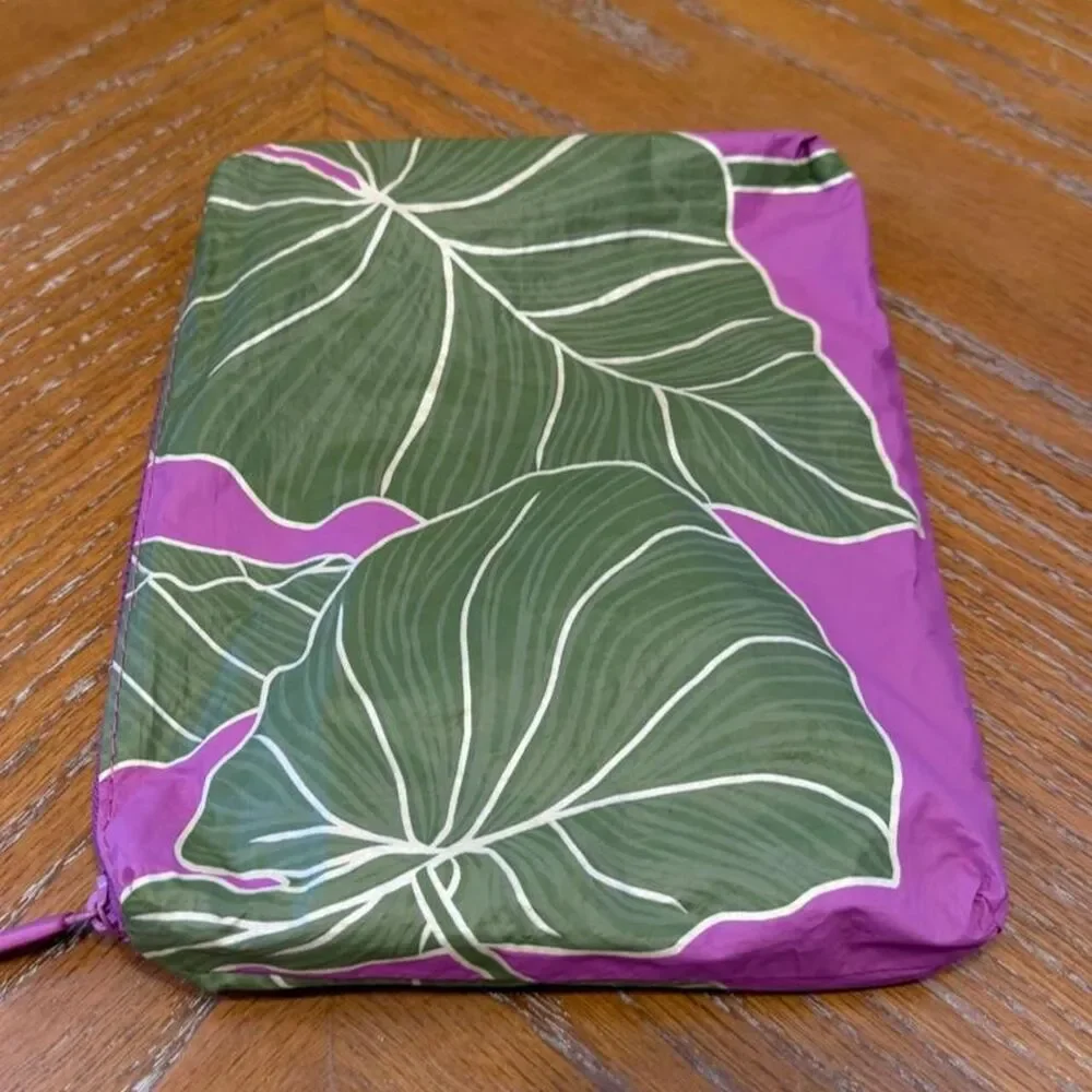 Aloha Collection Purple/Pink & Green Leaf Print Small Pouch Bag
